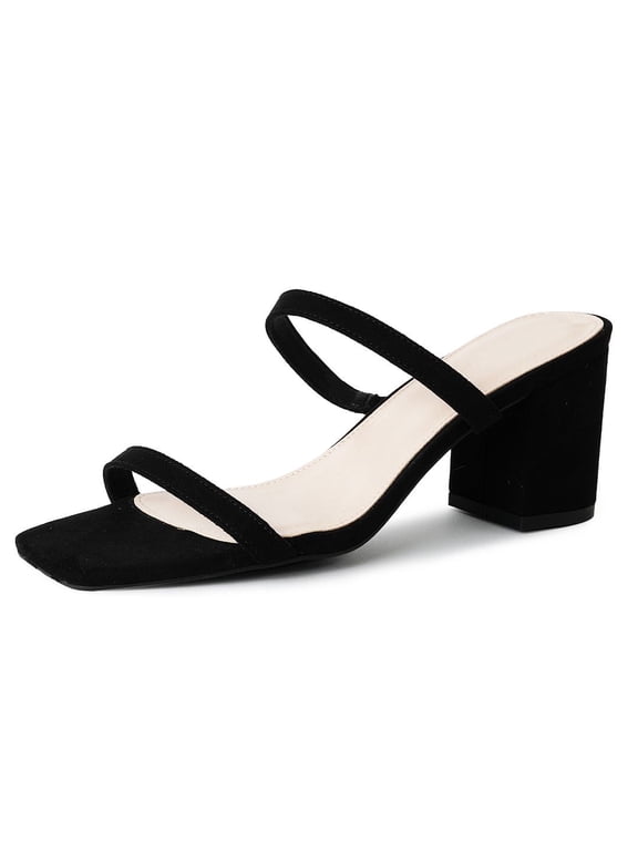 Stormi Heeled Sandals Women Dressy Summer Flat Mules- Square Toe Double Band Low Block Heel Sandals - Chunky Sandals for Women - Summer Sandals, Womens Dress Sandals, Women's Heeled Sandals