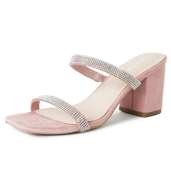 J. Adams Stormi Heeled Sandals Women Dressy Summer Flat Mules- Square Toe Double Band Low Block Heel Sandals - Chunky Sandals for Women - Summer Sandals, Womens Dress Sandals, Women's Heeled Sandals
