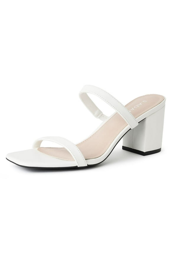 Stormi Heeled Sandals Women Dressy Summer Flat Mules- Square Toe Double Band Low Block Heel Sandals - Chunky Sandals for Women - Summer Sandals, Womens Dress Sandals, Women's Heeled Sandals