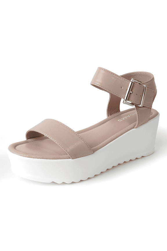 Surf Platform Heels for Women - Ankle Strap Open Toe Wedge Sandals - Vegan Leather
