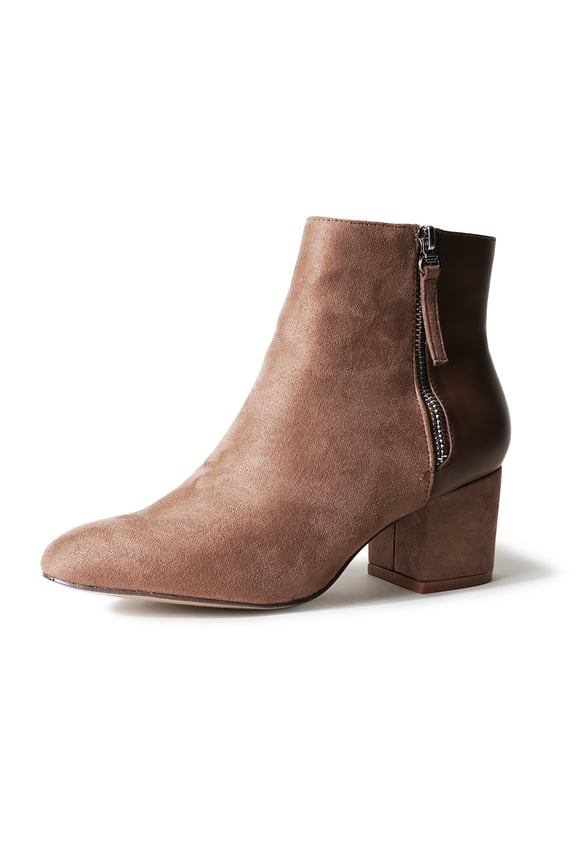 Zuma Ankle Bootie, Closed Pointed Toe Low Block Heel, Comfortable Zip-Up Boot for Women