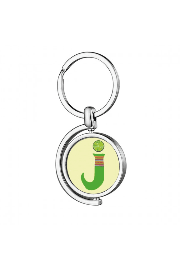 J Alphabet Orange Fruit Cute Pattern Rotating Keychain Metal Keyring Holder