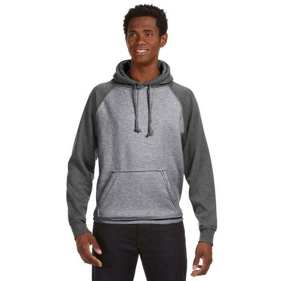 J-America Adult Vintage Heather Hooded Fleece Sweatshirt, Smoke/Charcoal, 2XL