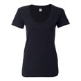 thumbnail image 1 of J. America B57728505 Women V-Neck Slub T-Shirt, Black - Large, 1 of 5