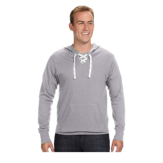 J America Men's Sport Lace Drawcord Front Placket Jersey Hoodie, Style J8231
