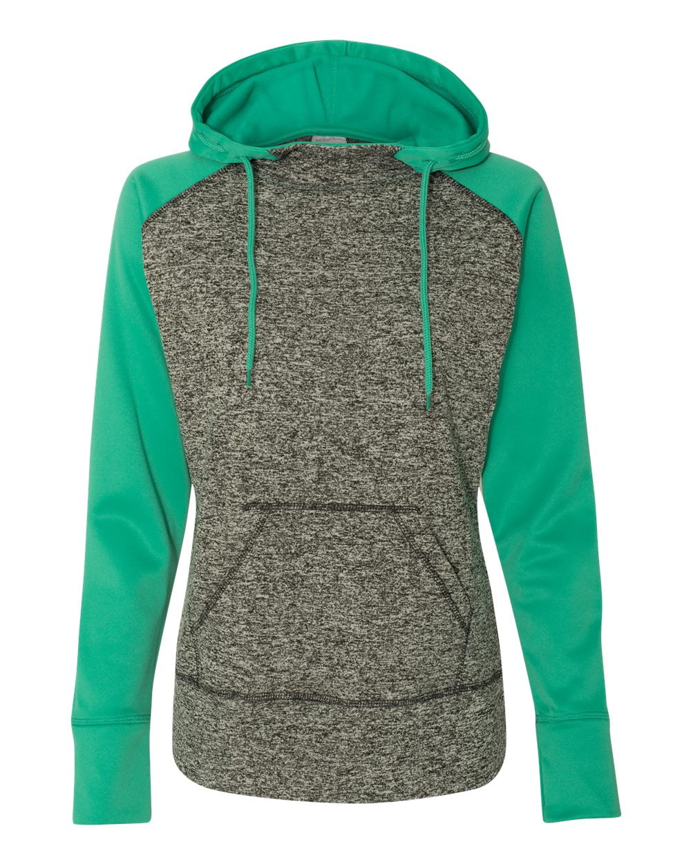 J America Women's Colorblock Cosmic Hoodie - CHR FLK/ Emerald Green Fleece Zip-Up