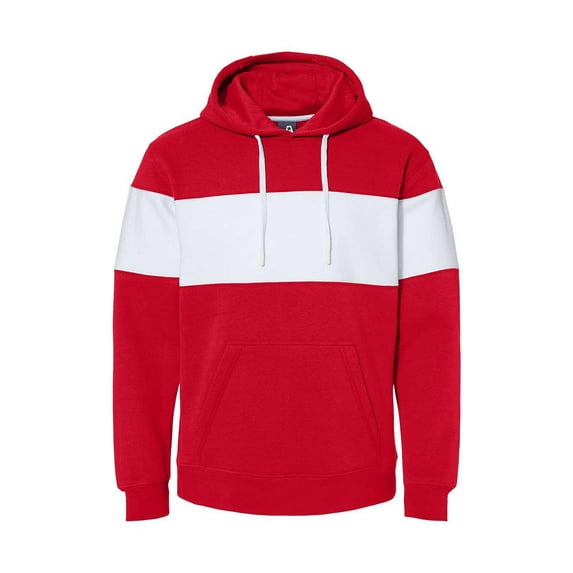 J. America - Varsity Fleece Colorblocked Hooded Sweatshirt - 8644 - Red - Size: XS