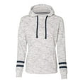 thumbnail image 1 of J. America Women's Melange Fleece Striped Sleeve Hooded Pullover, Style 8674, 1 of 1