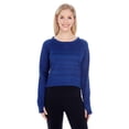 thumbnail image 1 of J. America Women's Odyssey Striped Performance Fleece Hi-Low Crewneck Sweatshirt Size up to 2XL, 1 of 3