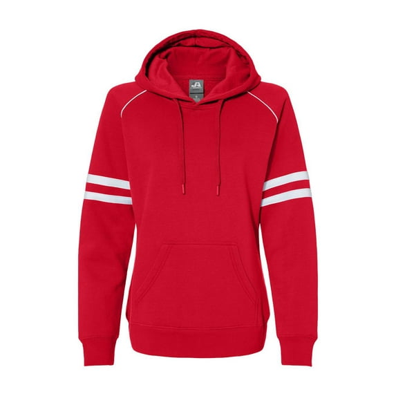 J. America Womens Varsity Fleece Piped Hooded Sweatshirt - Red, M