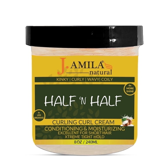 J. AMILA Natural Half 'N Half Curling Curl Cream for Kinky Curly & Coily Hair (8 oz)