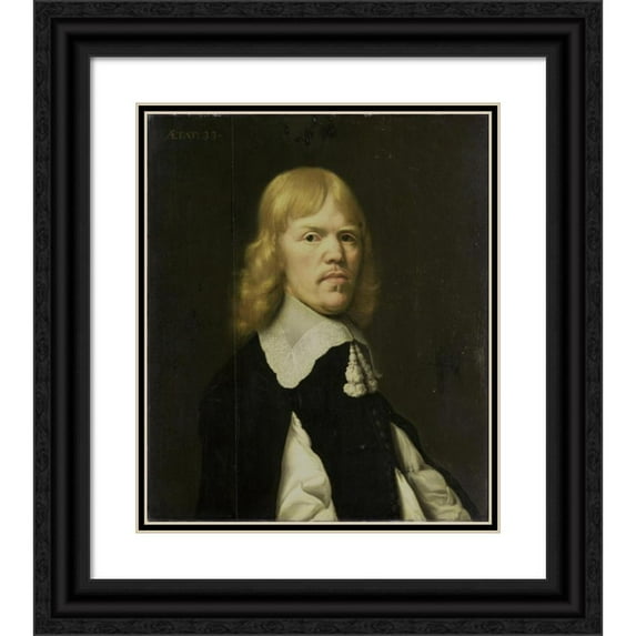 J. Attama 12x14 Black Ornate Wood Framed Double Matted Museum Art Print Titled: Portrait of a Man (1655)