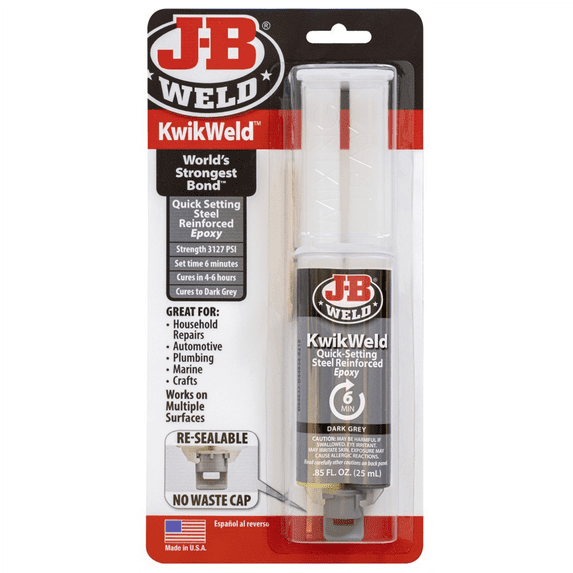 J-B Weld 50176 KwikWeld Steel Reinforced Epoxy Syringe Epoxy Adhesive, 25 ml