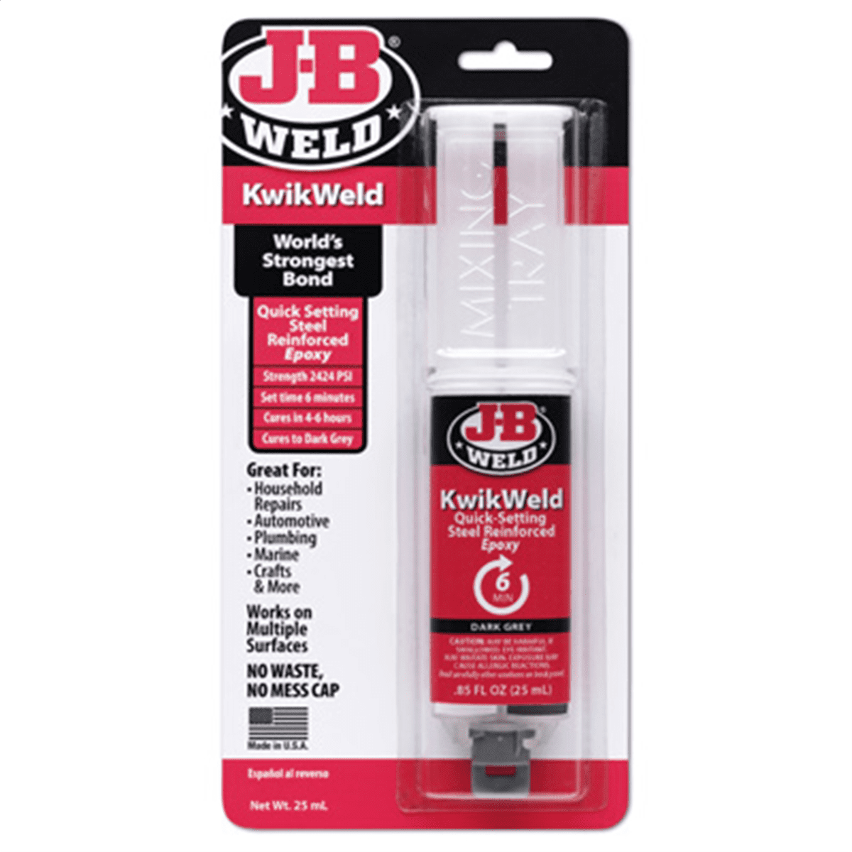 J-B Weld 50176 KwikWeld Steel Reinforced Epoxy Syringe Epoxy Adhesive, 25 ml