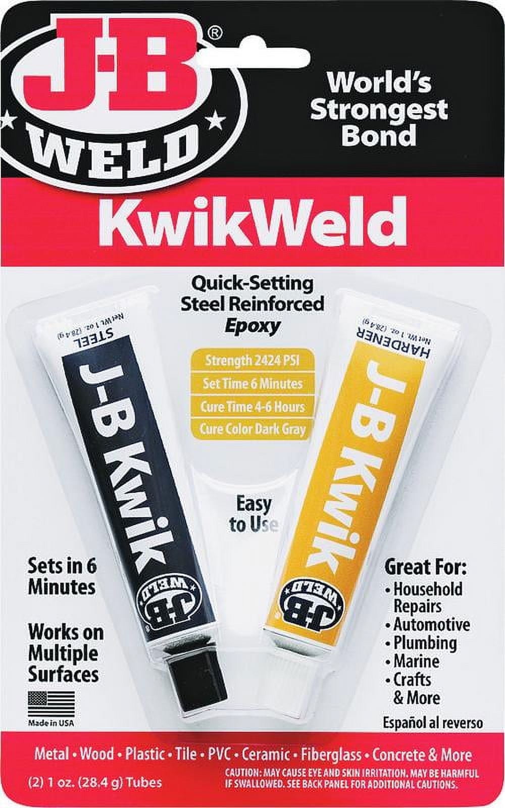 J-B Weld 8276 KwikWeld Compound Epoxy Adhesive, 1 oz, 2 Pieces