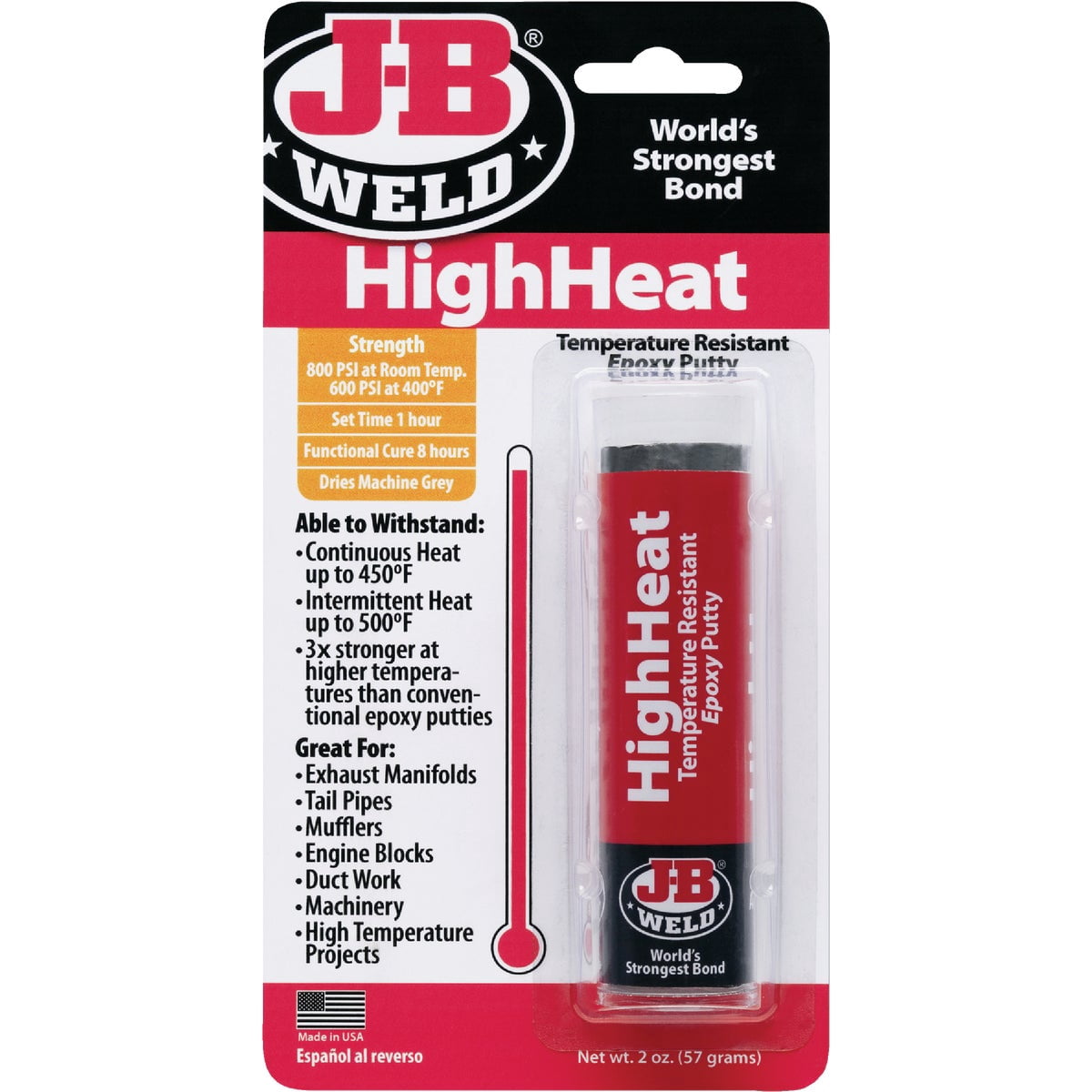 J-B Weld HighHeat Epoxy Putty - 500 Degree, Black - 2 Pack, 2 oz