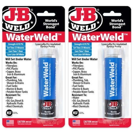 J-B Weld WaterWeld, 1 Hour Cure, Epoxy Putty Stick - 2 Pack, Off-White 8277-2