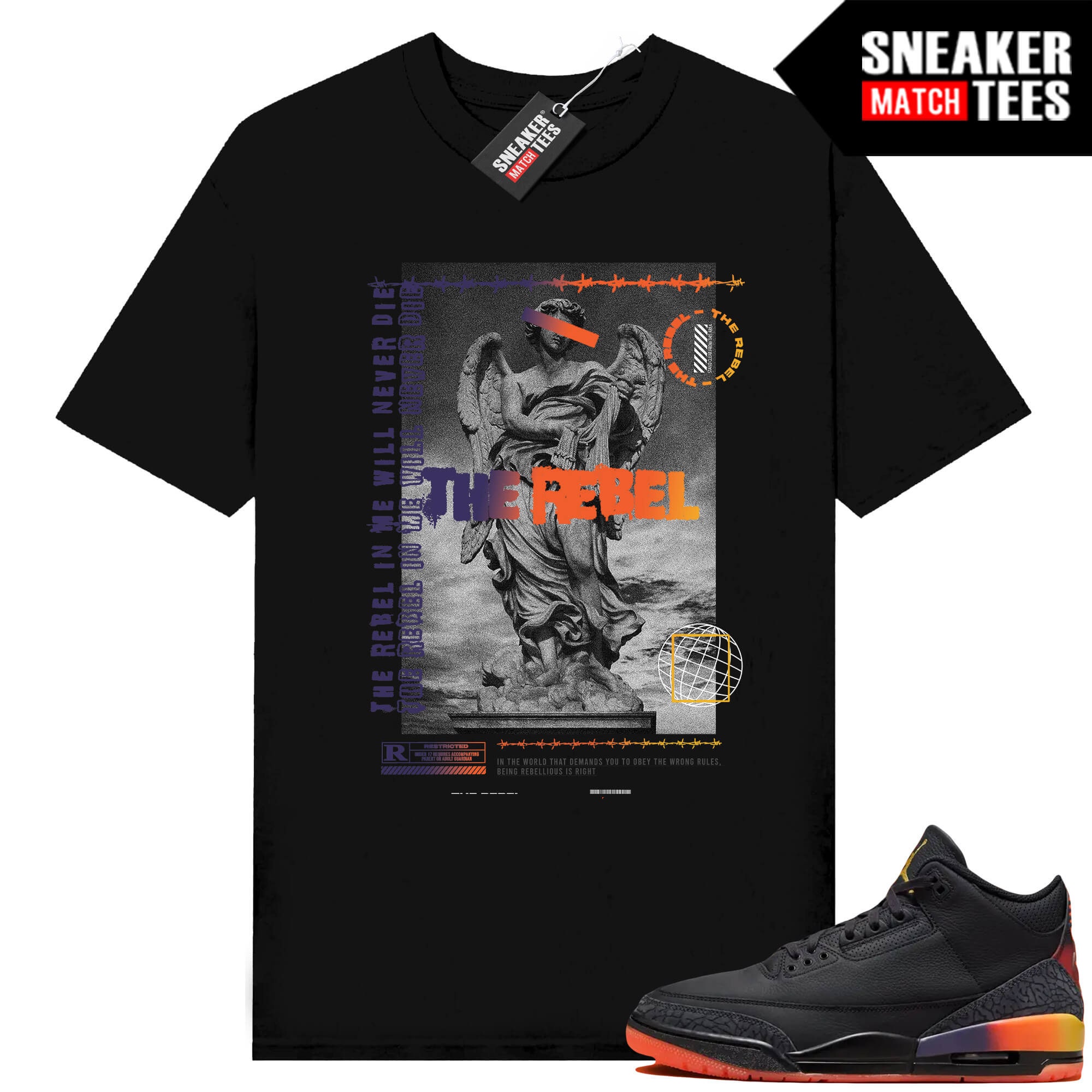J Balvin 3 Rio to match Sneaker Match Tees Black "Rebel"