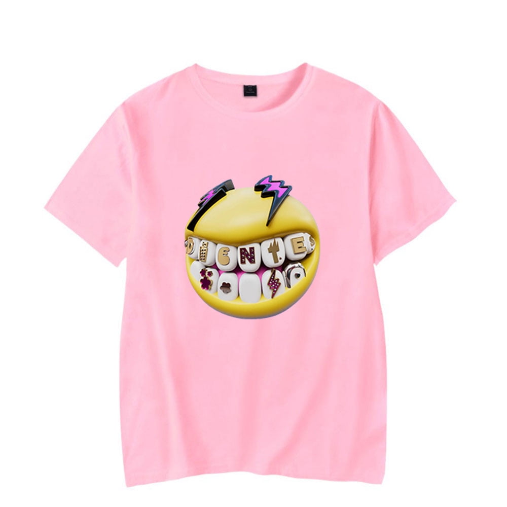 JYXLWDH J Balvin Dientes T-Shirt merch Casual Short Sleeved T Shirt Unisex Tee, Adult Unisex, Size: 2XL, Pink