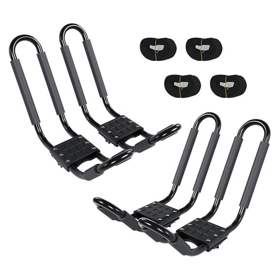 J-Bar Roof Rack 2 Pair - Kayak Rack for Trucks & SUVs - Canoe, Surfboard, Snowboard Carrier - Steel - Wide Mouth Design - Fits Crossbars