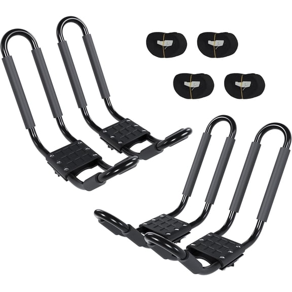J-Bar Roof Rack Kayak Carrier Holder Boat Canoe Surf Ski Snowboard Mounted on Top Crossbar SUV Truck 2 Pairs Steel
