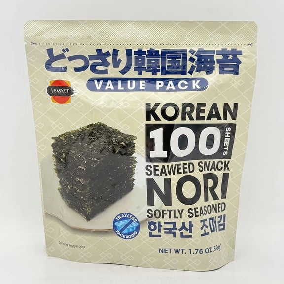 J-Basket Korean Seaweed Snack Nori Softly Seasoned 50g/(100sheets)