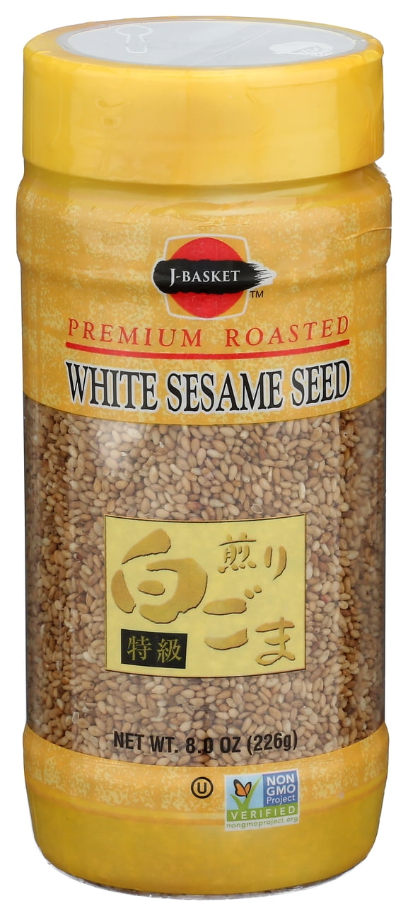 J-Basket Premium Non-GMO White Roasted Sesame Seeds, 8 oz