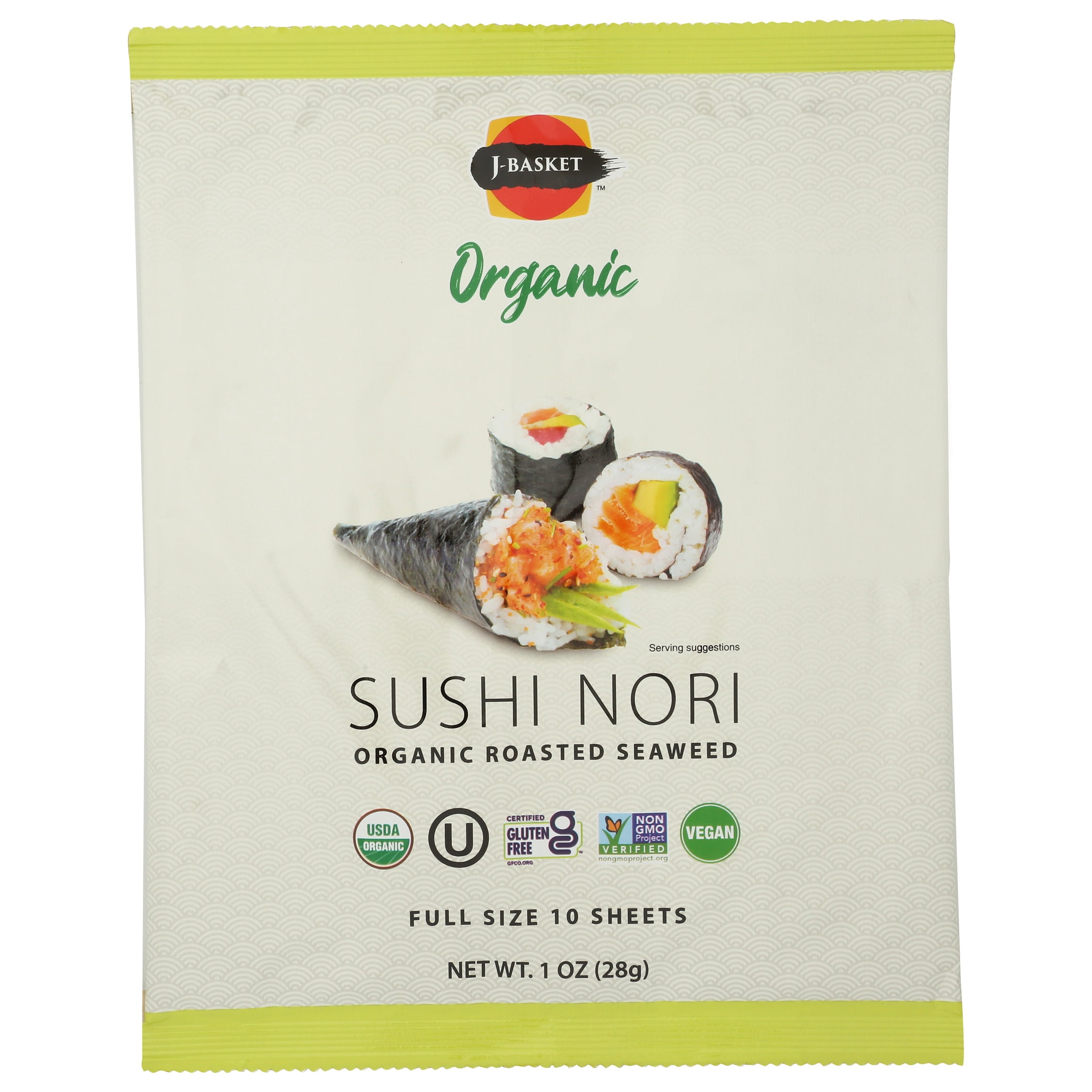 J-Basket Sushi Nori Organic Roasted Seaweed 10 Sheets 1 oz