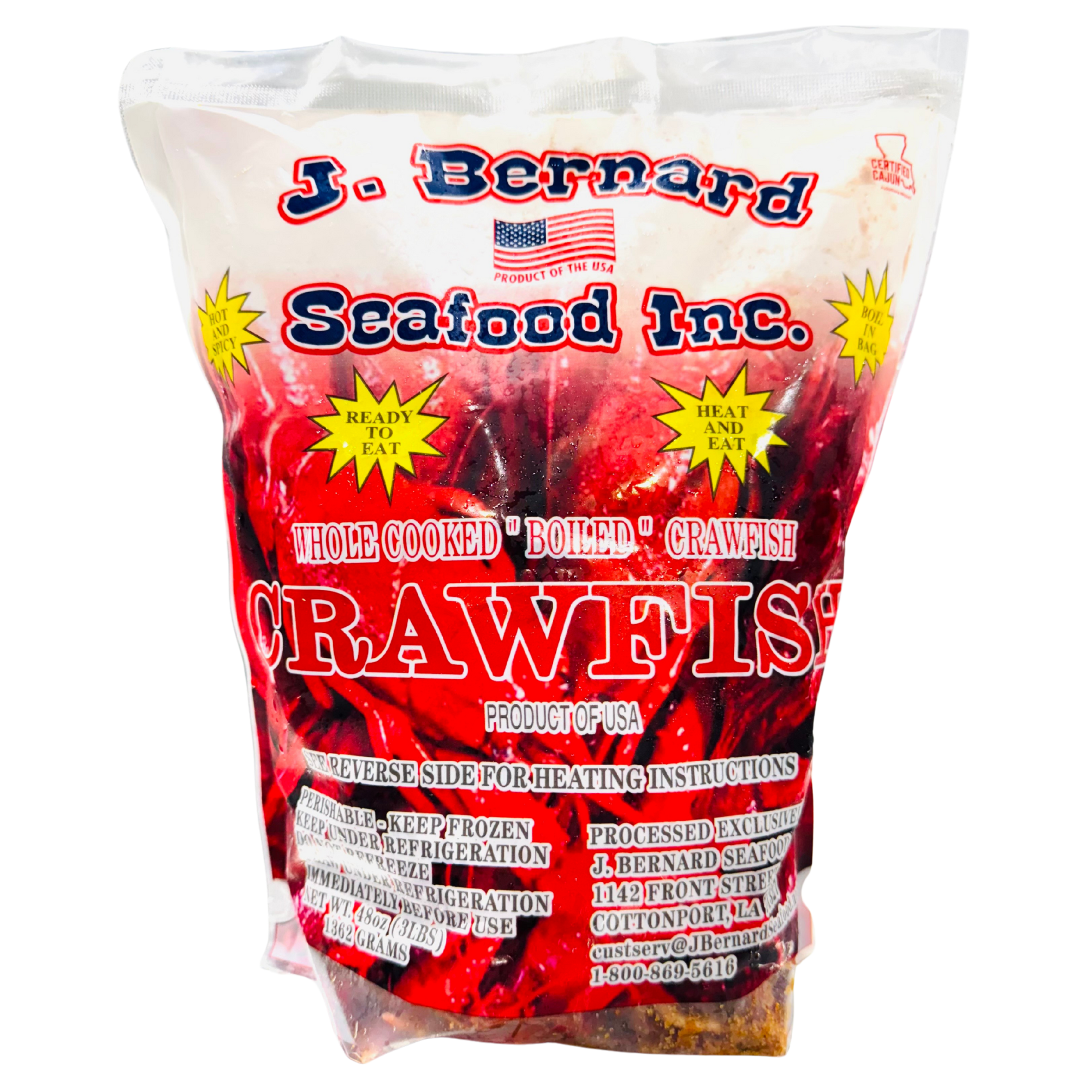 J. Bernard's Frozen Whole Crawfish (3 lb), Contains Shellfish