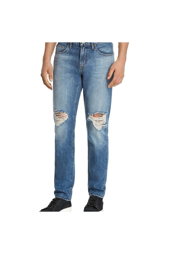 Mens Distressed Slim Fit Jeans, Blue, 32W x 33L