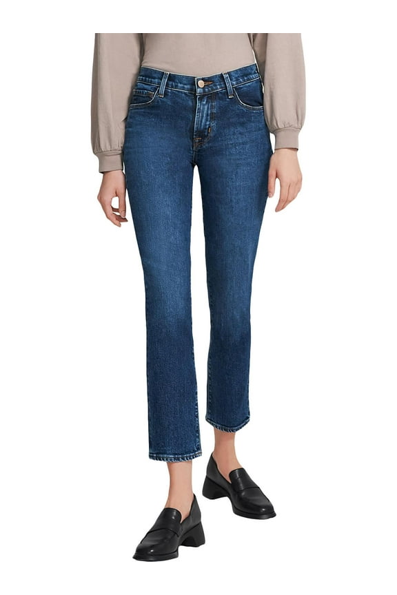 Womens Denim Whisker Wash Straight Leg Jeans