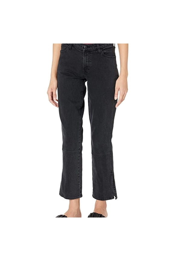 Womens Split Hem Straight Leg Jeans, Black, 26