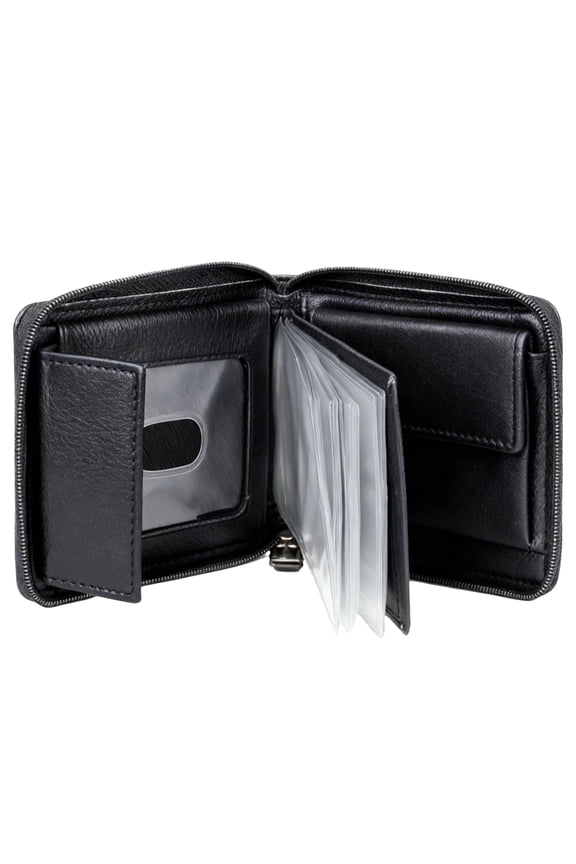 J. Buxton Emblem Full Zip-Around Billfold, RFID Blocking, Small Leather Card Case, with Gusseted Snap Coin Purse, Small Wallet for Men, Black A101