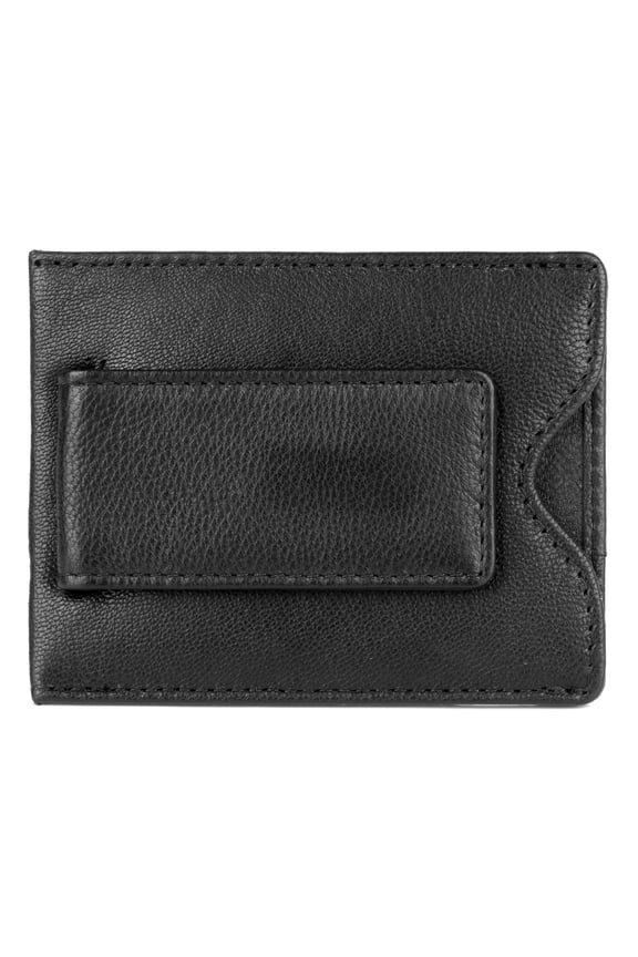 Men's Emblem Front Pocket Magnetic Money Clip Leather, Black
