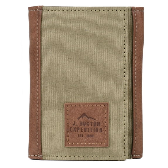 J. Buxton Men's Expedition II Huntington Gear RFID Three-Fold Canvas, Olive