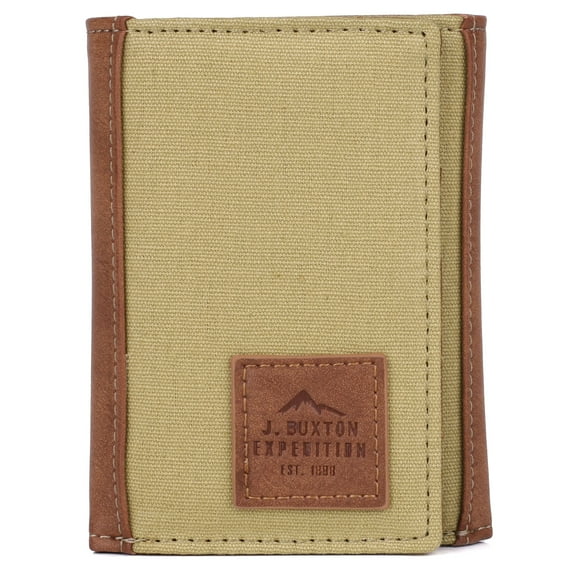 J. Buxton Men's Expedition II Huntington Gear RFID Three-Fold Canvas, Tan