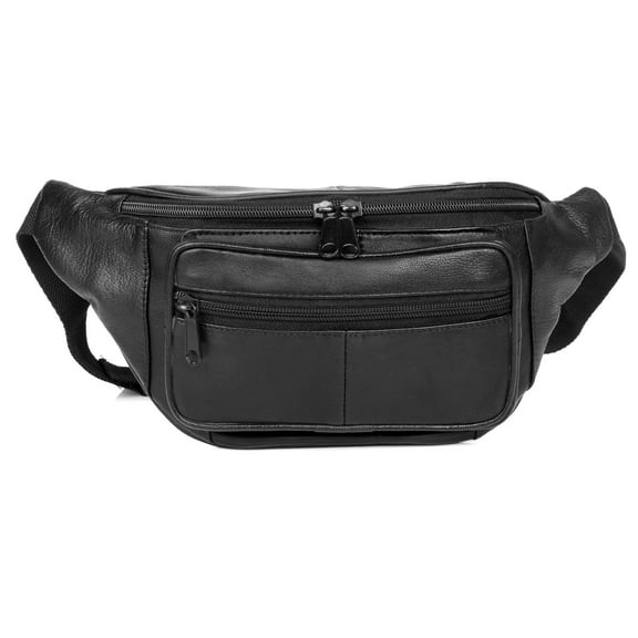 J. Buxton Men's Original Belt Bag Fanny Pack Leather, Black