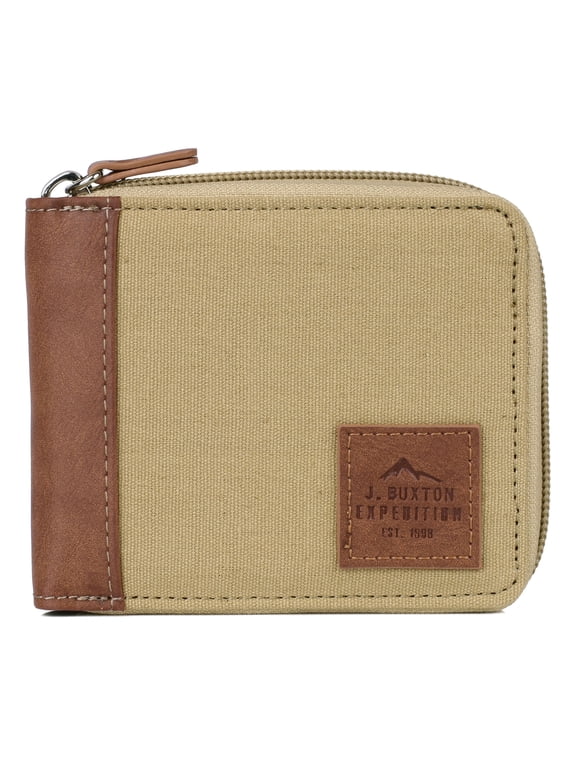 Men's RFID Slimfold Zip-Around Wallet Canvas, Tan