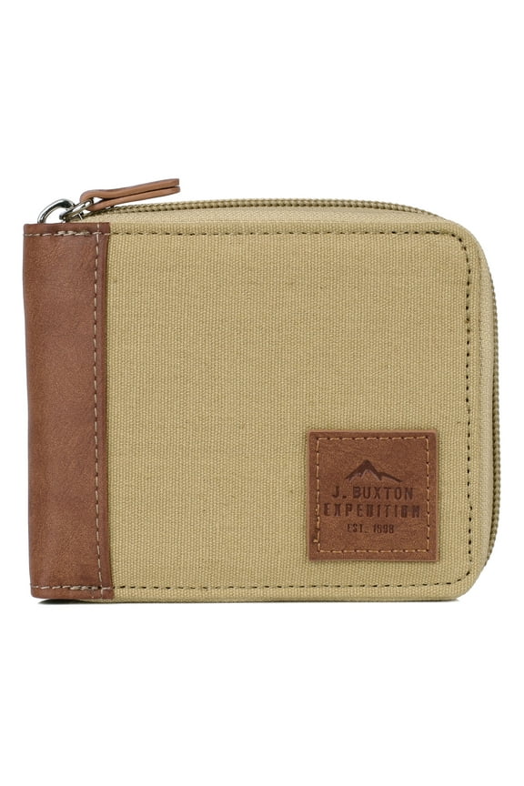 Men's RFID Slimfold Zip-Around Wallet Canvas, Tan