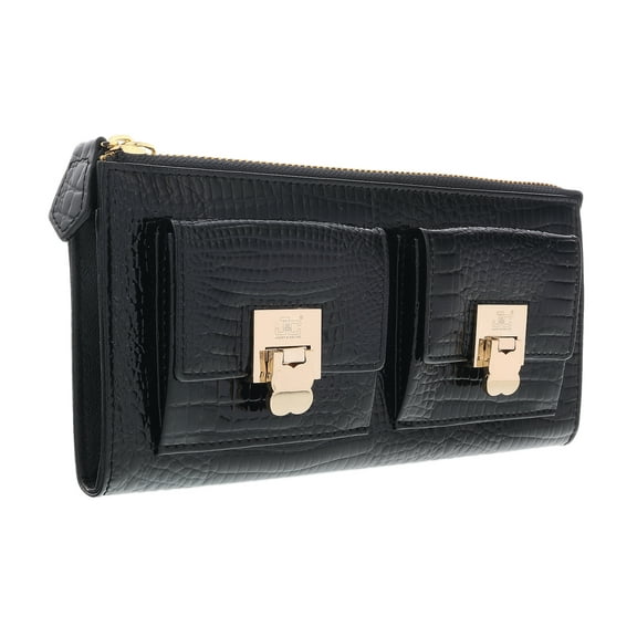 J&C J11-012 NERO Black Zippered  Large Wallet for womens