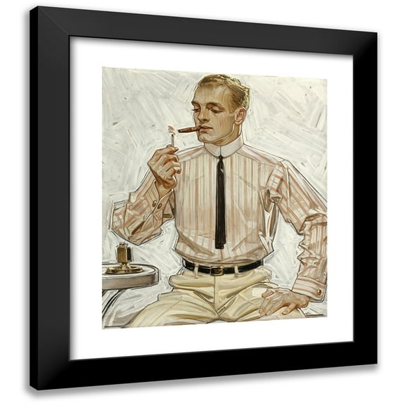 J.C. Leyendecker 15x17 Black Modern Framed Museum Art Print Titled - Man with Narrow Tie, Cluett Shirts Arrow Collar Advertisement (1910)