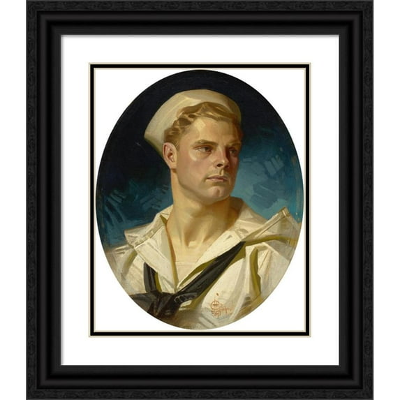 J.C. Leyendecker 20x24 Black Ornate Framed Double Matted Museum Art Print Titled: Charles Beach - Wwi American Sailor (1918)