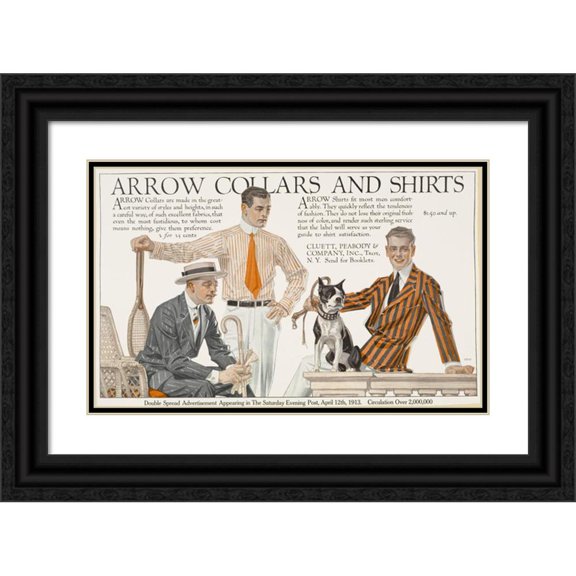 J.C. Leyendecker 24x16 Black Ornate Framed Double Matted Museum Art Print Titled: Arrow Collars and Shirts. Saturday Evening Post (1895 - 1917)