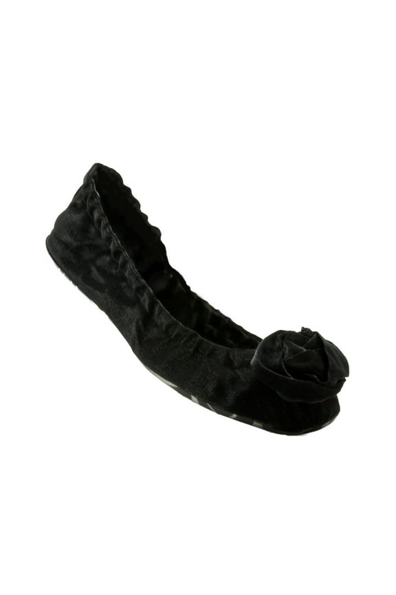 J&C S01_12A_001 Folding Black Rosette Fabric Ballerina Flats-6.5 for womens