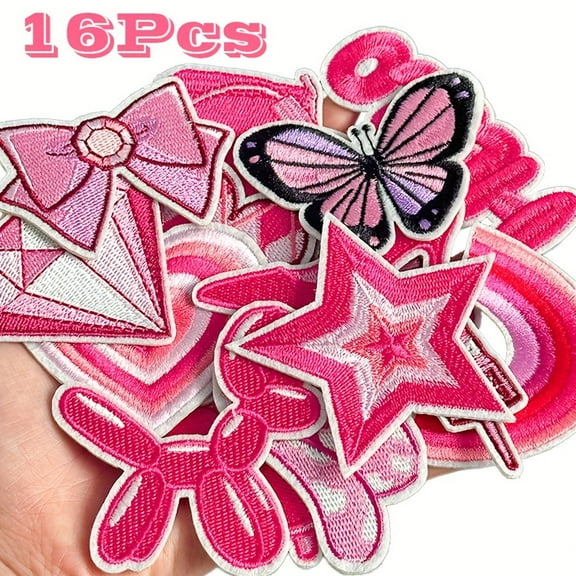 J.CARP 16 Pcs Pink Hello Girls Patches for Clothing Iron On, Sew-On Badges,for Jackets, Jeans, Coats, Rucksacks, Hats, Socks and Other DIY Accessories