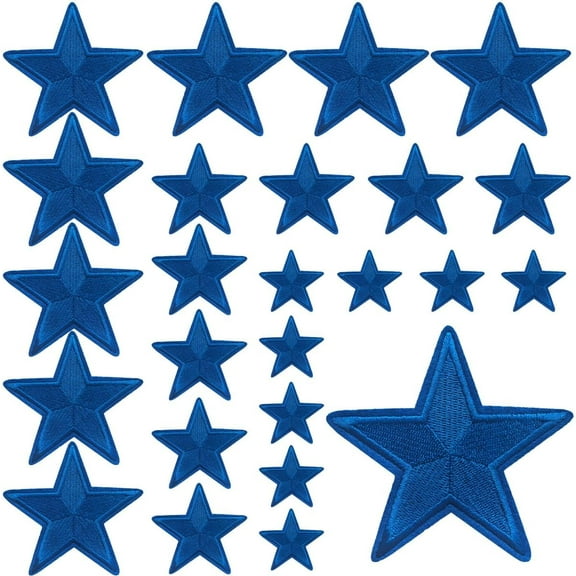 J.CARP 24PCS Star Iron on Patches Star Decoration Star Embroidered Patches for DIY Crafts Backpacks Bags Hats Coats Clothes Decoration - Royal