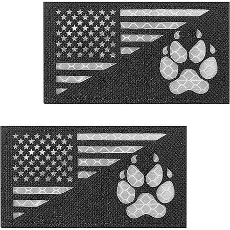 J.CARP 2Pcs IR Reflective Dog Paw Patches K-9 USA Flag Infrared Tactical Morale Embroidered Patch Applique with Hook and Loop Fastener Backing for Dog Vests Harnesses