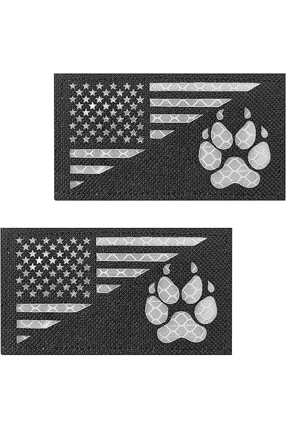 2Pcs IR Reflective Dog Paw Patches K-9 USA Flag Infrared Tactical Morale Embroidered Patch Applique with Hook and Loop Fastener Backing for Dog Vests Harnesses