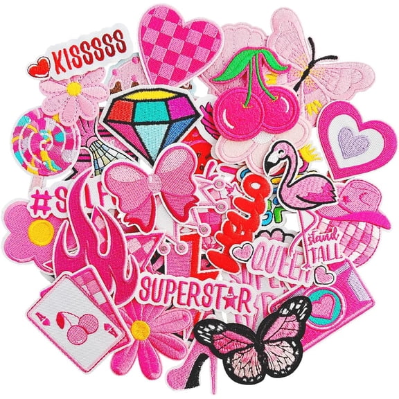 J.CARP 45 Pieces Pink Iron on Patch, Girls Iron on Patches Set, Sew on/Iron on Embroidered Patch Applique for Clothes, Dress, Hat, Jeans, DIY Accessories