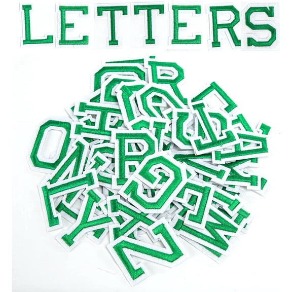 J.CARP 52Pcs Christmas Green Alphabet A to Z Patches, Iron on Sew on Letters for Clothing, Hats, Shoes, Backpacks, Handbags, Jeans, Jackets etc.
